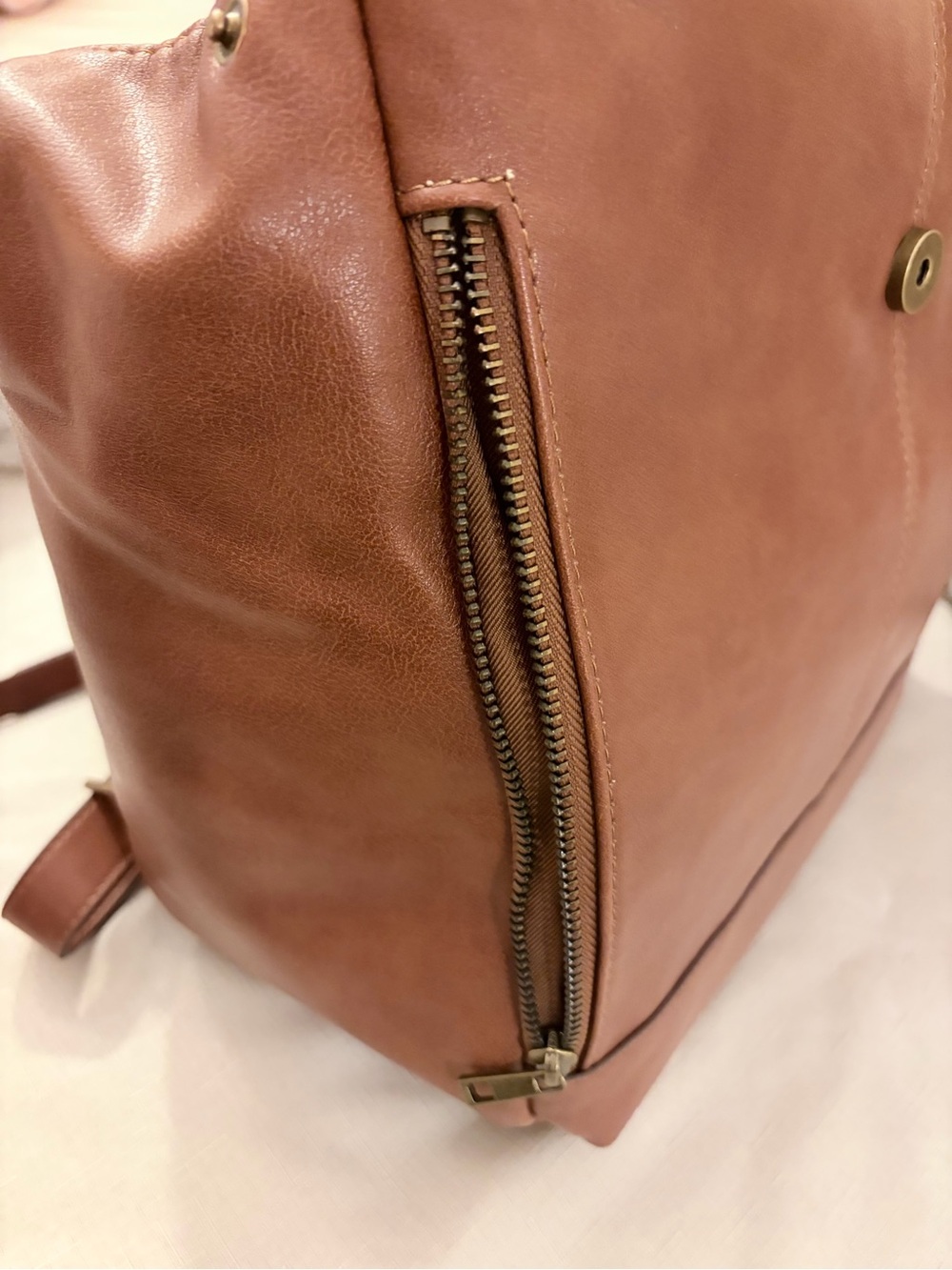 Frye & Co. NWT Cognac Foldover Backpack Faux Leather - Picture 6 of 12